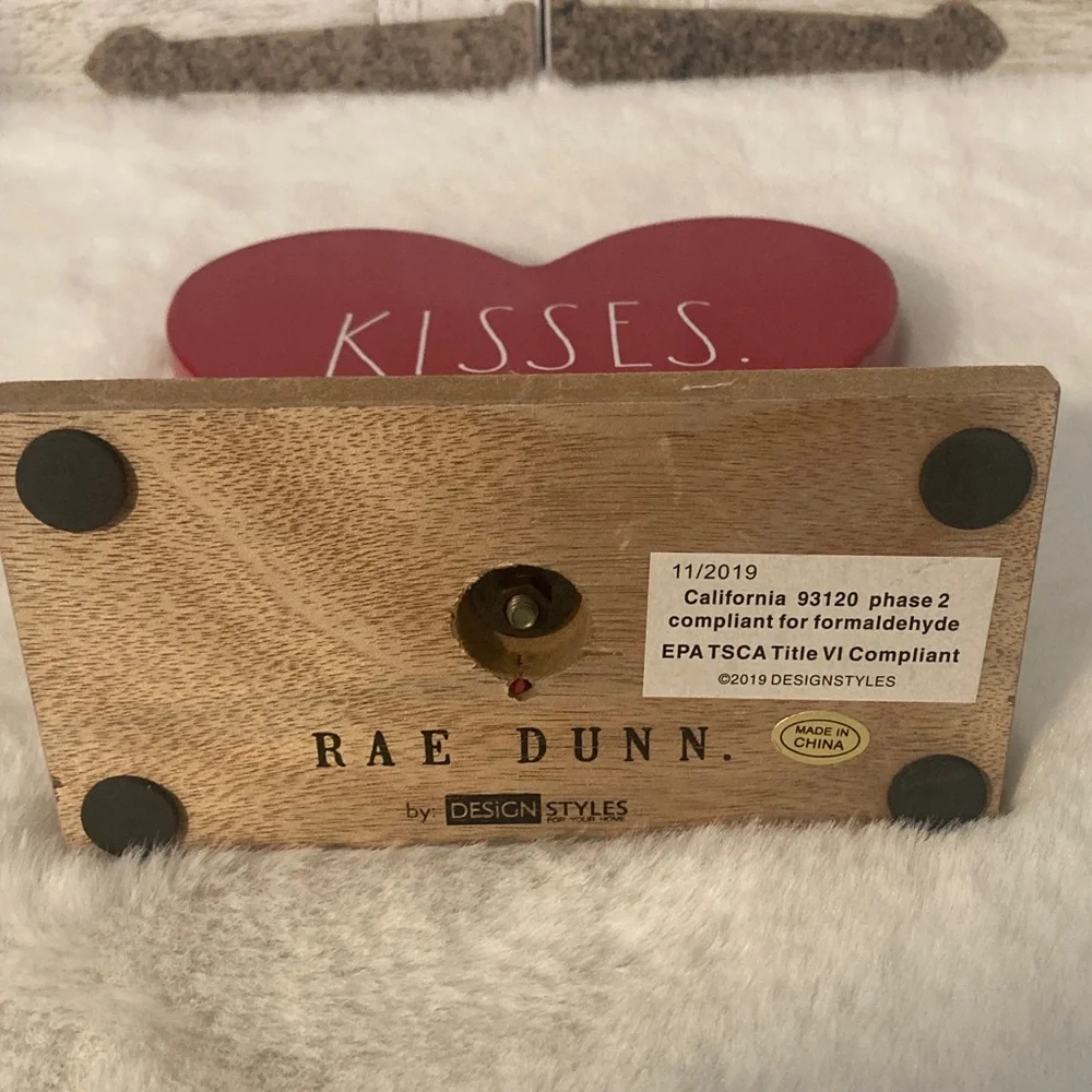 Rae Dunn Red Heart Shaped Decor with 'Kisses' Text